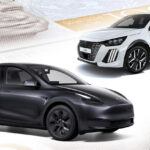 Peugeot e-208 och Tesla Model Y Long Range.