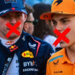 Två F1-förare, Max Verstappen och Oscar Piastri, med röda kryss över munnen som symbol för FIA:s nya regler om förarnas språkbruk.