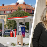 OKQ8-station i Bromma med Karin Eriksson infälld till vänster.