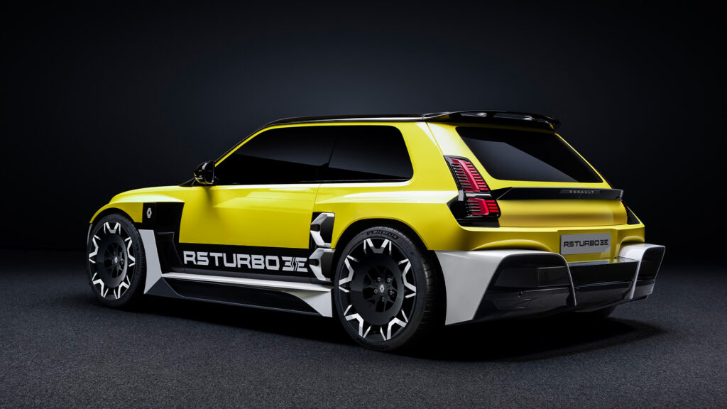 Renault 5 Turbo 3E sedd snett bakifrån. 