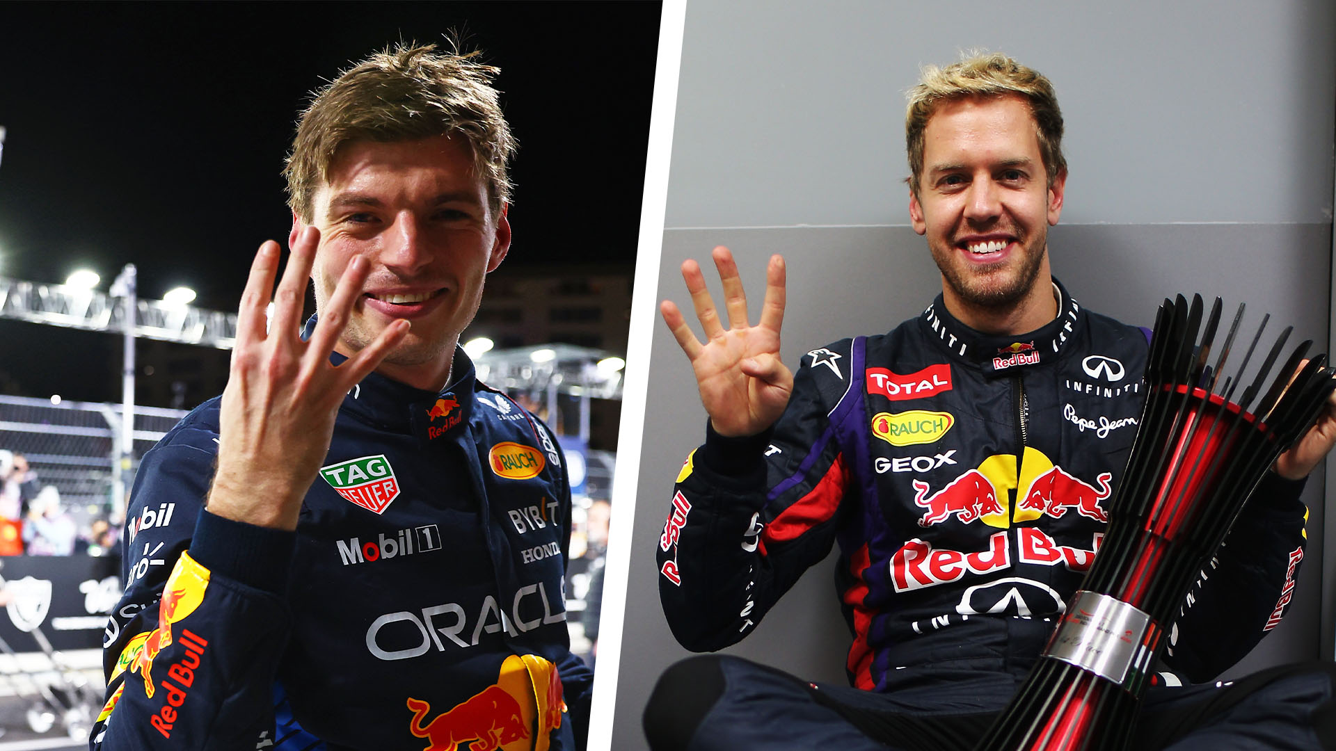 Max Verstappen och Sebastian Vettel med fyra VM-titlar var.
